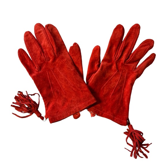 Accessories - Red 100% genuine leather tassel detail gloves size L